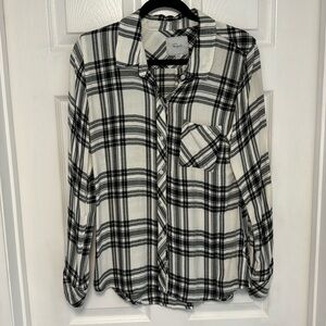 Rails White & Black Long Sleeve Plaid Top